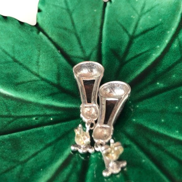 Sterling Black Onyx Silver Dangle Earrings - Picture 3 of 5